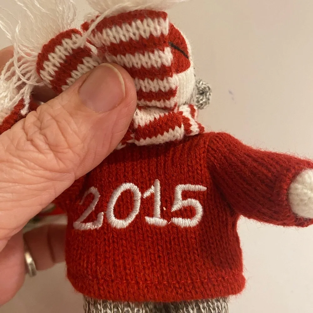 Set of 2 Red and Green Knit Monkey Ornament 2014 & 2015 (F)